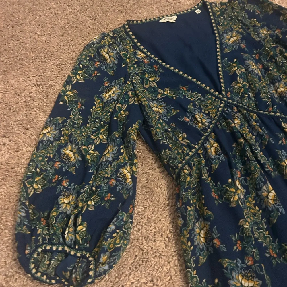 NWOT Max Studio Long Sleeve Floral midi/maxi Dress in Blue and Green - Picture 4 of 8